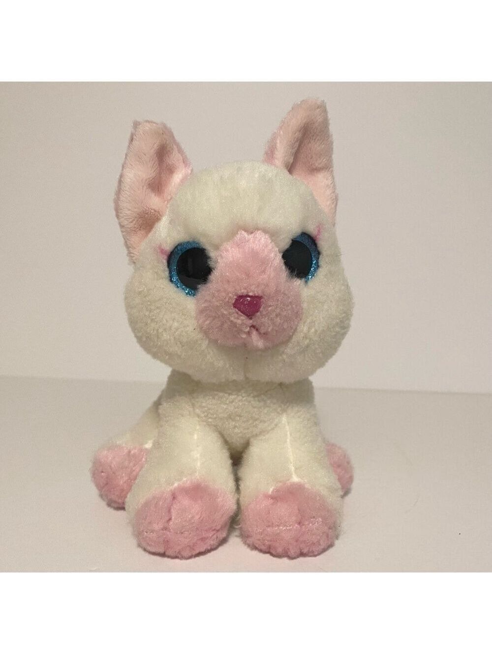 Aurora Marshmallow Cat Kitty Plush Pink Nose Ears Stuffed Animal White